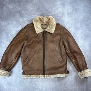 Brown Shearling Bomber Jacket